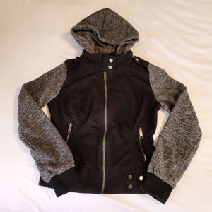 Hoodie jacket Boy Meets Girl zipper pockets black denim grey knit Junior…